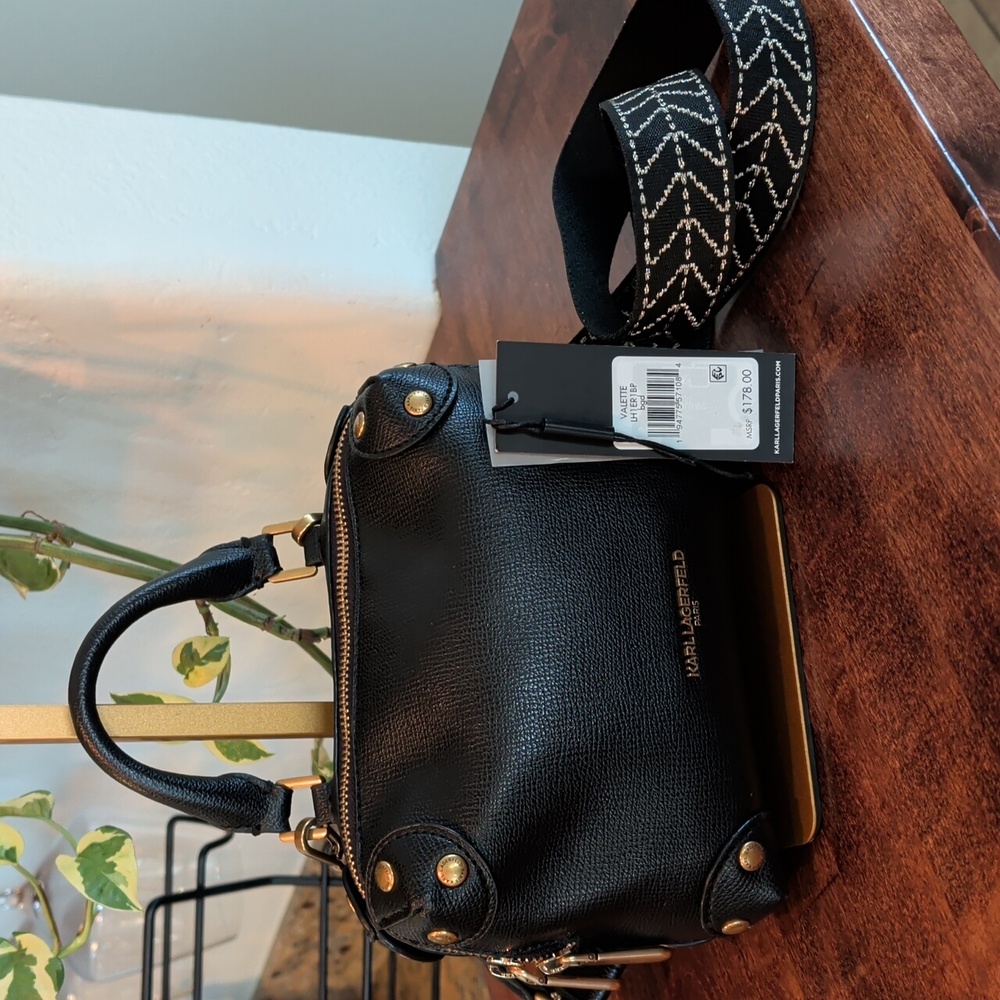 Karl Lagerfeld Black Satchel with Gold Accents